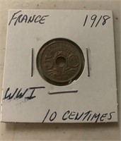 1918 FOREIGN COIN-FRANCE WWI
