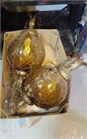 2 VINTAGE BRASS LAMPS-  AMBER HANGING LAMPS -