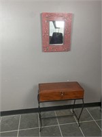 Small Chest On Wrought Iron Stand & Wall Mirror