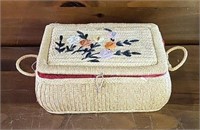 Wicker Sewing Box w/Contents