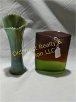 Aqua Slag Vase & Oval Art Glass Vases