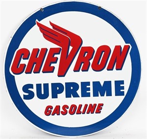 CHEVRON SUPREME GASOLINE DSP PORCELAIN SIGN