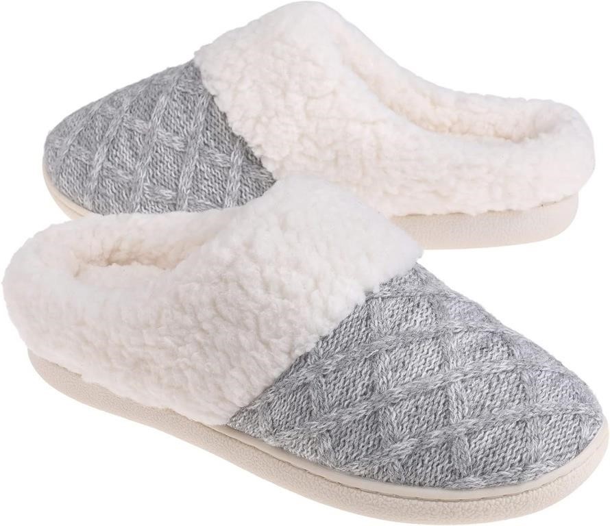 R355  Memory Foam Cable-Knit Slippers 9-10