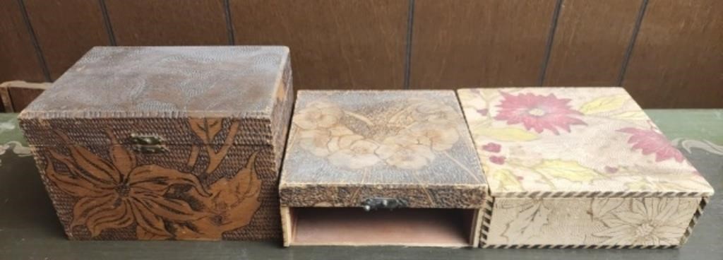 Lot of 3 pyrography boxes