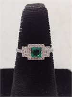 .925 Marked Princess Cut Emerald Designer Ring