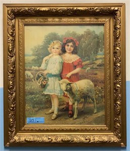 "BEST FRIENDS" LITHOGRAPH IN CARVED GOLD FRAME