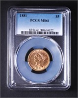 $5 GOLD 1881 PCGS (MS61)