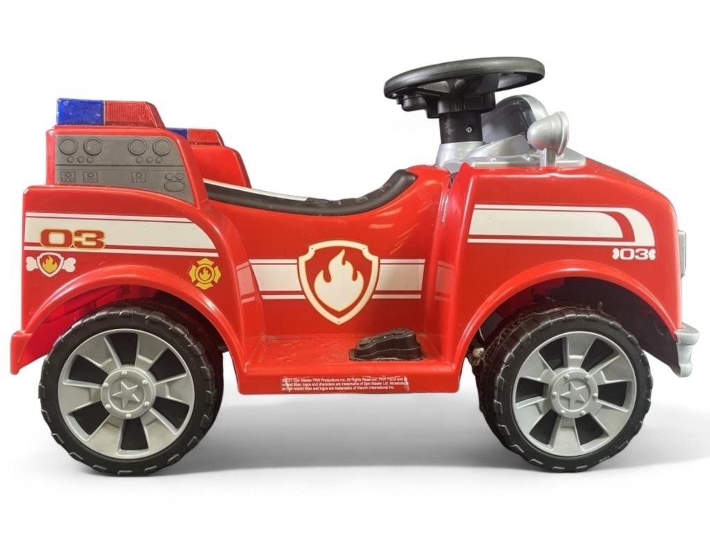 Powered on Paw patrol fire truck. No charger