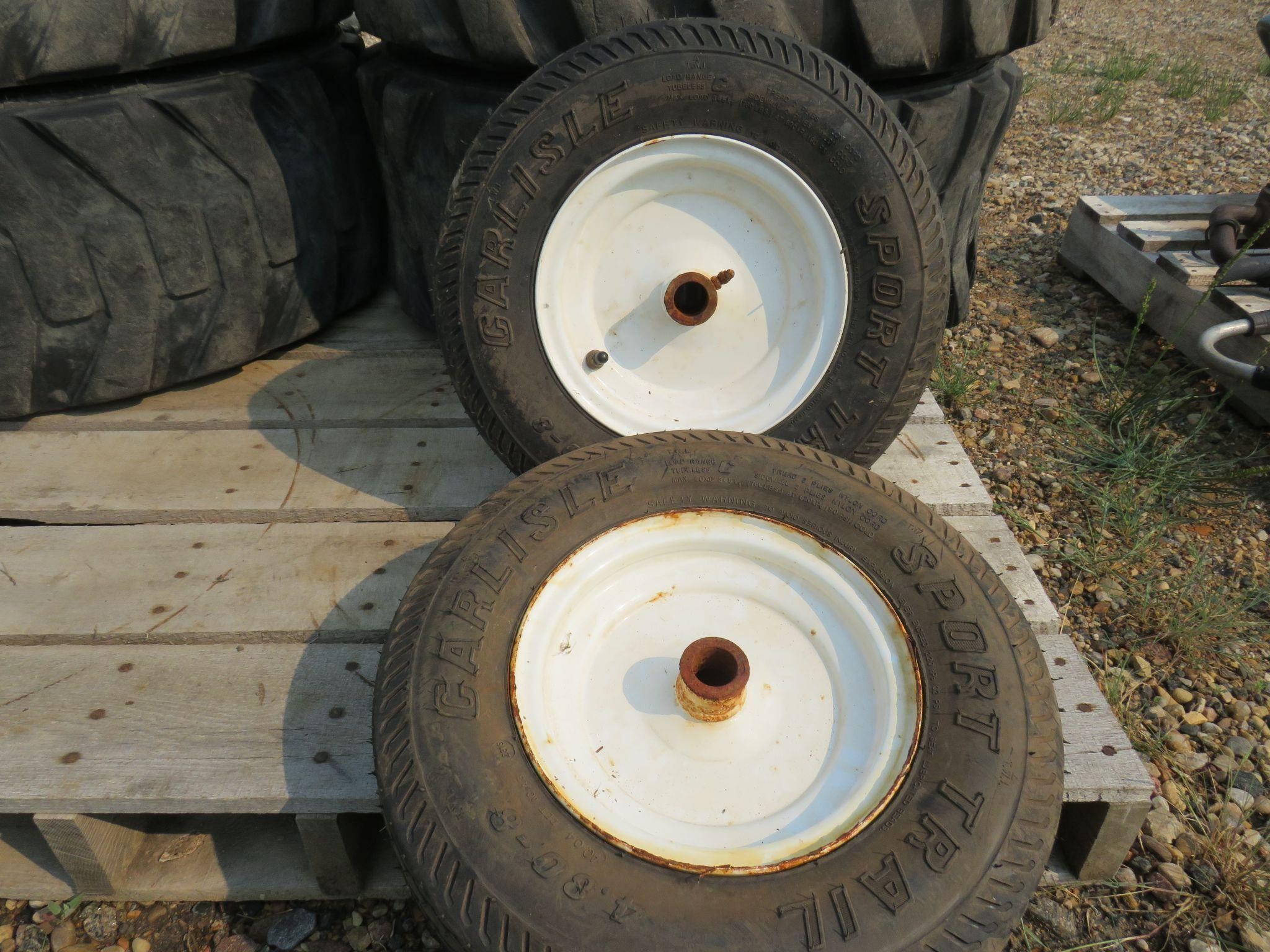 PAIR OF CARLISLE UTILITY TIRES ON RIMS 4.80-8