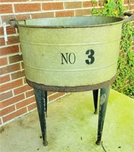 GALVANIZED WASH TUB ON STAND (FRONT PORCH)