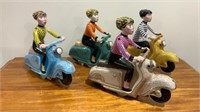 4X WIND-UP TIN TOY LADIES ON MOPHEADS (MODERN)