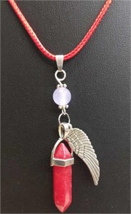 20" red necklace with red crystal wing pendant