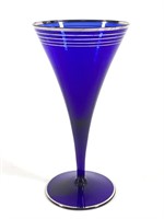 Cobalt Blue Stemmed Glass w Silver Rim