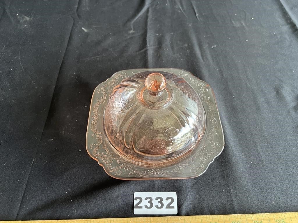 Pink Depression Glass Butter Dish