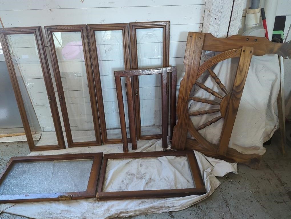 Four Wooden Glass Doors 13" x 44" and Various