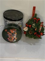 Holiday tins & sm tabletop tree