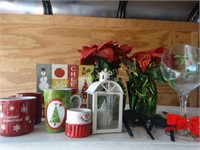 Christmas décor, poinsettas, deer candle holder,