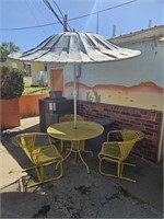 Vintage Iron Patio Set with Metal Umbrella