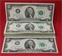 Sixty Seven 1976 Green Seal Two Dollar Bills