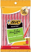 Lot of 7 BiC RoundStic Red Ink Ballpoint Pen(10ct)