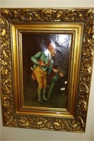 OIL ON CANVAS - "MUSICIAN W/ UMBRELLA" GOLD GILT