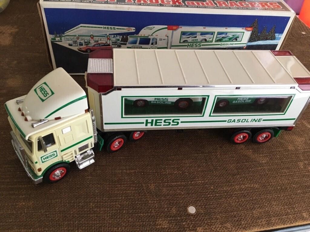 1997 HESS TOY TRUCK AND TWO RACERS