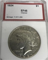 Slab 1924 Silver Peace Dollar EF45 cleaned