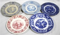 5 Assorted Vintage Transferware Plates