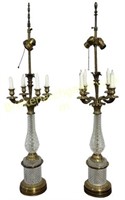Pair Bagues Style Cut Crystal and Brass Lamps