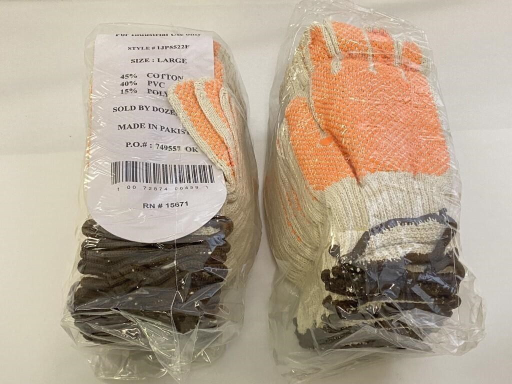 Utility Gloves w/ Grips 24 Pair Adult Size Large