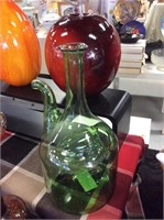 Green blown glass wine pourer