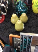 Set of three glass pear decor