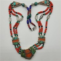 TURQUOISE, CORAL & LAPIS 24" NECKLACE