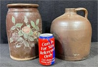 Antique Stoneware Flowered Crock & Jug-Lot