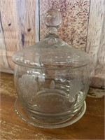 Vintage 3pc Etched Glass Candy Dish w/ Lid