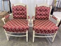 Painted Wooden Upholstered Arm Chairs
