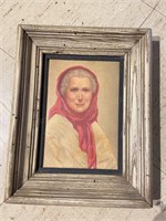 Framed Red Scarf Lady Portrait