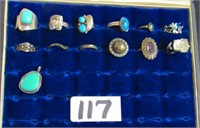 12 Sterling Rings, 1 Pendant