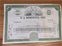 Ej korvette stock certificate