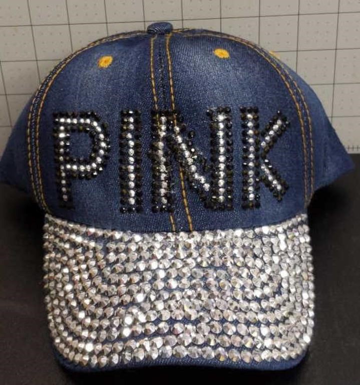 New pink denim beaded hat