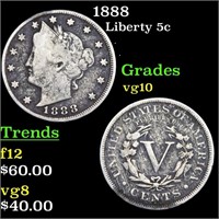 1888 Liberty 5c Grades vg+