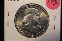 1954 Uncirculated Franklin Silver Half Dollar
