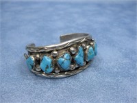 Nickel Silver/ Block Turquoise Bracelet