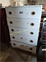 White painted chest of drawers- 32"x18"x51" shows