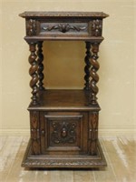 Neo Renaissance Marble Top Oak Side Cabinet.