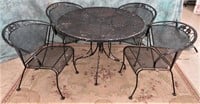 VINTAGE MESH METAL PATIO TABLE WITH 4 CHAIRS