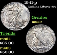 1941-p Walking Liberty 50c Grades Select+ Unc