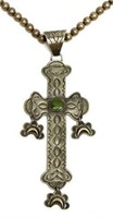 SOUTHWESTERN SILVER BEADED NECKLACE CROSS PENDANT