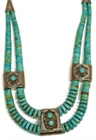 SOUTHWESTERN STERLING & TURQUOISE BEAD NECKLACE