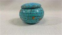 Signed Mosaic Inlayed Turquoise Native American